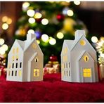 METADESİNG Kış Evleri Dekoratif Noel Tealight Mumluk, Modern Tarz, Plastik, Beyaz, 2 Parça Set