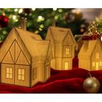 METADESİNG Noel Evi Tealight Mumluk Seti, Yılbaşı Süsü, PLA Organik Plastik, Beyaz, 10x6x7 cm ve 8x8x9 cm, 3 Parça, Kış Temalı