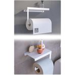 Metal 2'li Modern Banyo Aksesuar Seti – Raflı Tuvalet Kağıtlık + Raflı Kağıt Havluluk - Beyaz