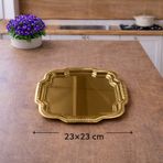 Metal 4 'lü Zarif Gold Servis Tepsisi 23x23 cm | Modern ve Dekoratif Sunum Tepsisi
