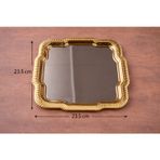 Metal 4'lü Zarif Gümüş Servis Tepsisi 23x23 cm | Kenarları Gold Modern ve Dekoratif Sunum Tepsisi