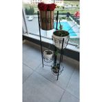 Metal 5'li Saksılık - Siyah - 100 cm Yükseklik - Kurulumsuz Boyalı Dekoratif Bitki Standı