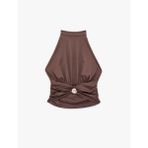 Metal Aksesuarlı Slim Fit Kolsuz Halter Yaka Bluz