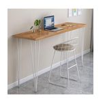 Metal Ayaklı Dar Masif Ahşap Bar Masası, Küçük Alanlar için Yüksek Üst Tezgah Masası, Kahvaltı Barı veya İş İstasyonu Mutfak, Apartman Kafesi için İdeal (Kahverengi ve Beyaz 39 inç)