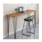 Metal Ayaklı Dar Masif Ahşap Bar Masası, Küçük Alanlar için Yüksek Üst Tezgah Yüksekliği, Kahvaltı Barı veya İş İstasyonu Mutfak, Apartman Kafesi için İdeal (Kahverengi Siyah 80 cm 31,5 inç)