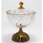 Metal Ayaklı Kristal Cam Şekerlik Gold Detaylı Sunumluk 1766574360923