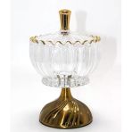 Metal Ayaklı Kristal Cam Şekerlik Gold Detaylı Sunumluk Alk4871