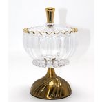 Metal Ayaklı Kristal Cam Şekerlik Gold Detaylı Sunumluk Liv171