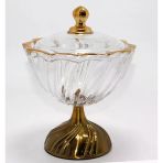 Metal Ayaklı Kristal Cam Şekerlik Gold Detaylı Sunumluk Liv172
