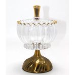 Metal Ayaklı Kristal Cam Şekerlik Gold Detaylı Sunumluk Vitrin
