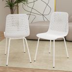 Metal Ayaklı Modern Plastik Yemek Sandalyeleri 2'li Set Kavisli Sırtlık ve Kesme Tasarımlı İskandinav Tarzı Sandalyeler. Mutfak Oturma Odası Yatak Odası Beyaz için idealdir.