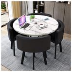 Metal Ayaklı Yuvarlak Masa ve 4 Deri Sandalye Takımı - Şık Ahşap Tasarım - Balkon, Yemek Odası veya Ofis için İdeal - Mükemmel Mutfak Yemek Masası ve Sandalye Takımı 5,Black-80cm/31in