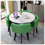Metal Ayaklı Yuvarlak Masa ve 4 Deri Sandalye Takımı - Şık Ahşap Tasarım - Balkon, Yemek Odası veya Ofis için İdeal - Mükemmel Mutfak Yemek Masası ve Sandalye Takımı 5,Green-90cm/35in