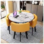 Metal Ayaklı Yuvarlak Masa ve 4 Deri Sandalye Takımı - Şık Ahşap Tasarım - Balkon, Yemek Odası veya Ofis için İdeal - Mükemmel Mutfak Yemek Masası ve Sandalye Takımı 5,Yellow-80cm/31in