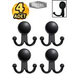 Metal Boncuk Askı Siyah Duvar Tipi – 4’Lü