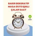 Metal Bronz Nostaljik Masa Saati Alarmlı Büyük Boy Sessiz Mekanizmalı