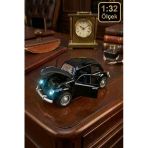 Metal Çek Bırak Beetle Vosvos Araba 1:32 Ölçek Sesli Işıklı Kapıları Açılan Diecast Model - Siyah