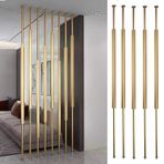Metal çerçeve oda bölücü, özelleştirilebilir ahşap çıtalı 5 parçalı set, boşlukları ayırmak için zeminden tavana bölme bölmesi, yatak odası, oturma odası veya ofis dekorasyonu için ideal altın kaplama