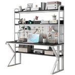 Metal Çerçeve ve Depolama Raflı Modern 39 inç Bilgisayar Masası Şık Ev Ofis ve Oyun İş İstasyonu Pegboard ile Çok Yönlü Yazı Masası - Beyaz/Siyah