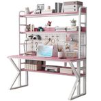 Metal Çerçeve ve Depolama Raflı Modern Bilgisayar Masası Ev Ofis ve Oyun için Şık Yazı Masası İş İstasyonu 80 cm Pegboard Tasarım Beyaz Pembe