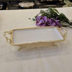 Metal Çerçeveli Dikdörtgen Porselen Servis Tabağı 30X15 cm - 30 x 15 cm