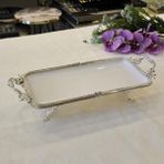 Metal Çerçeveli Dikdörtgen Porselen Servis Tabağı 30X15 cm Gümüş - 30 x 15 cm