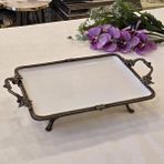Metal Çerçeveli Dikdörtgen Porselen Servis Tabağı 30X22 cm Antik - 30 x 22 cm