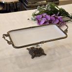 Metal Çerçeveli Döküm Ayaklı Dikdörtgen Porselen Servis Tabağı 30X15 cm Antik - 30 x 15 cm