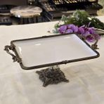 Metal Çerçeveli Döküm Ayaklı Dikdörtgen Porselen Servis Tabağı 30X22 cm Antik - 30 x 22 cm