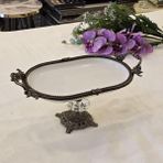 Metal Çerçeveli Döküm Ayaklı Oval Porselen Servis Tabağı 25X15 cm Antik - 25 x 15 cm