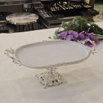 Metal Çerçeveli Döküm Ayaklı Oval Porselen Servis Tabağı 30X16 cm Gümüş - 30 x 16 cm