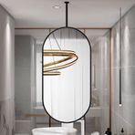 Metal Çerçeveli Modern Oval Asma Tavan Aynası | Banyo, Oturma Odası ve Giriş Yolu Dekoru için Şık Yüzen Makyaj ve Tıraş Aynası (Renk: Siyah, Boyut: 50x70cm)
