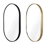 Metal Çerçeveli Modern Oval Duvar Aynası, 40x80cm/15.7x31.5in, Banyo, Yatak Odası, Giriş için İdeal, Siyah Kaplama
