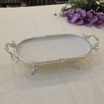 Metal Çerçeveli Oval Porselen Servis Tabağı 30X16 Gümüş