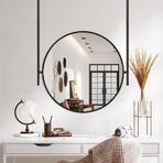 Metal Çerçeveli Yuvarlak Duvara Monte Banyo Vanity Ayna Yüzer Çubuklar ile Dekoratif Asma Ayna Otel Daire Tavan Asılı Makyaj Aynası 50 CM/19 Çap