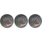 Metal Çerezlik Mandala Desen – Renkli Dekoratif Servis Kasesi, Yuvarlak Sunum Tabağı 3'lü Set (A)
