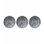 Metal Çerezlik Mandala Desen – Renkli Dekoratif Servis Kasesi, Yuvarlak Sunum Tabağı 3'lü Set (C)