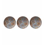 Metal Çerezlik Mandala Desen – Renkli Dekoratif Servis Kasesi, Yuvarlak Sunum Tabağı 3'lü Set (D)