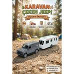 Metal Diecast Çek Bırak Jeep ve Karavan Seti - Açılabilir Kapılı Oyuncak Araba Macera Seti 31.5 cm