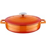 Metal Döküm Çok Amaçlı Yayvan Tencere, Trendy, 28 Cm, 3.51 L Hacim, Turuncu