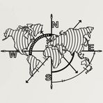 Metal Dünya Haritası Duvar Sanatı Pusula, Dünya Haritası Meridyenleri, Metal Duvar Dekoru, Metal Tabela, Duvar Askıları (55" G x 41" Y / 140x104 cm)