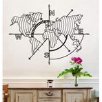 Metal Dünya Haritası Duvar Sanatı Pusulası, Dünya Haritası Meridyenleri, Metal Duvar Dekoru, Metal Tabela, Duvar Askıları (39" G x 30" Y / 98x75 cm)