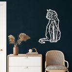 Metal Duvar Dekoru, Geometrik Kedi, Ev Oturma Odası Dekoru, Duvar Tabelası, Metal Duvar Sanatı, İç Dekorasyon, İç Mekan Dış Mekan Askıları, Beyaz (*19" G x 30" Y / 48x76 cm)