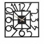 Metal Duvar Saati, Siyah, Kare Tasarım, Modern Stil, Altın Rengi Akrep ve Yelkovan 45x45 cm