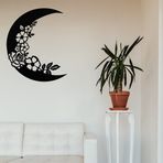 Metal Duvar Sanatı, Hilal Sanatı, Ay ve Çiçekler Dekoru Metal Duvar Dekoru, Ev Ofis Dekoru, Oturma Odası Dekorasyonu, Yeni Eve Taşınma Hediyesi (36" G x 43" Y / 92x110cm, Siyah)