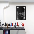 Metal Duvar Tablosu, Atatürk Silüeti Tasarımı, 50x34 cm, Siyah Çerçeveli