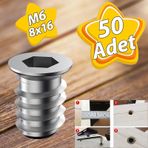 Metal Duz Disli Dubel Ahsap Dubeli M6 8X16 Dis Cinko Mobilya Baglanti Unite Birlestirme (50 Adet)