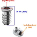 Metal Düz Dişli Dübel Ahşap Dübeli M6 8X20 Diş Çinko Mobilya Bağlantı Ünite Birleştirme (50 Adet)