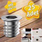 Metal Duz Disli Dubel Ahsap Dubeli M8 10X15 Dis Cinko Mobilya Baglanti Unite Birlestirme (25 Adet)