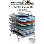 Metal Evrak Rafı 5 li 1 Paket Masa Üstü A4 Dosya Düzenleyici Kağıt Tepsisi Metal Fileli Beş Katlı Hareketli Perfore Siyah